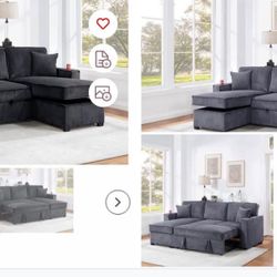 $369.     2-PCConvertible Sectional  Sleeper Sofa W/ Cupholder Sofa Storage & USB Ports  89”x 59”X36”H