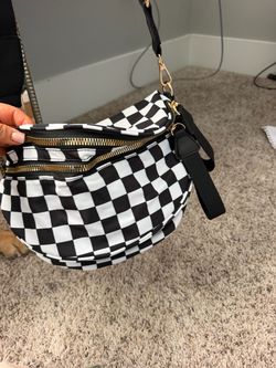 New, Black and White Checkered Crossbody Sling Bag