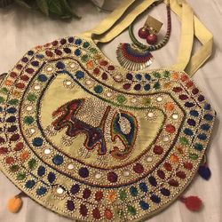Handcrafted Tote Bag Necklace And Earrings Set Combo
