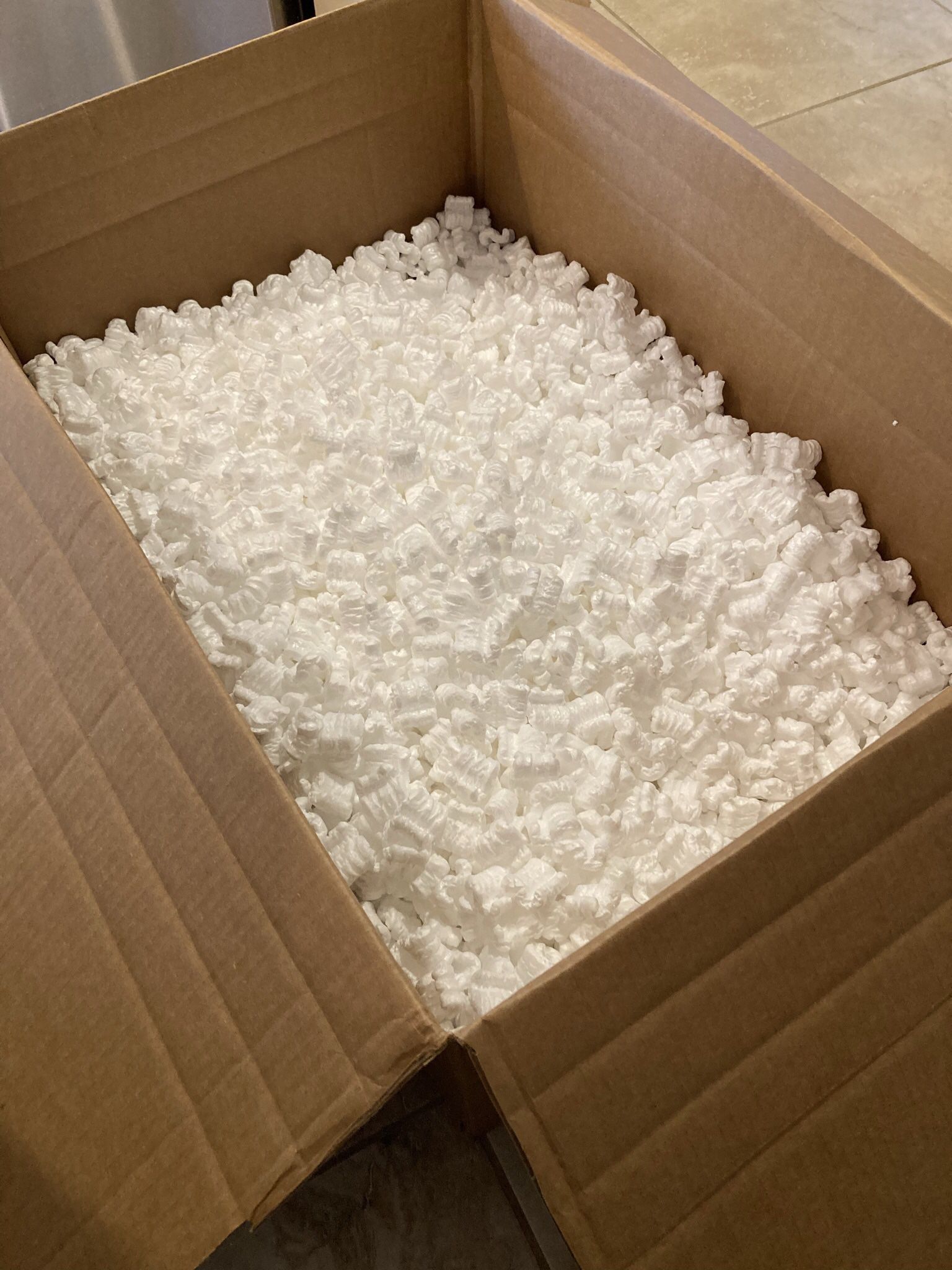FREE…large box of Styrofoam  Packing Peanuts. Each peanut Is 1 &1/2” Square
