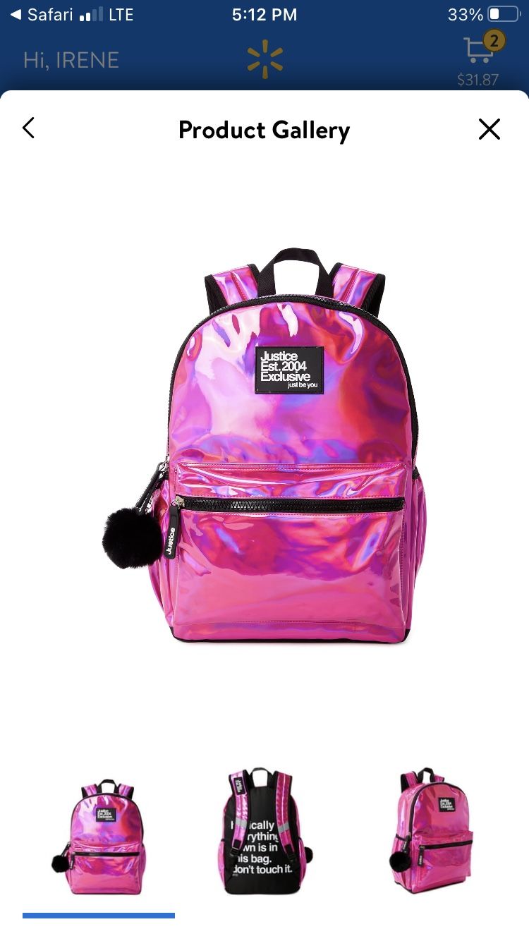 Justice Girls 17" -Backpack Iridescent Pink