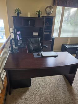 Dark Cherry L-Shaped Office Desk with Hutch