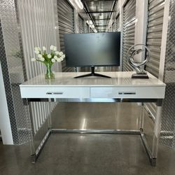 Everett 47 in. Rectangular White 2-Drawer Computer Desk with Chrome and Acrylic Accents