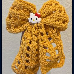 New Crocheted Hair Bow With Hello Kitty