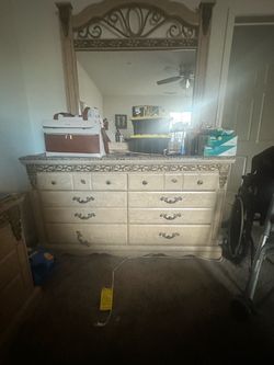 Large Dresser with Mirror and Stone Top