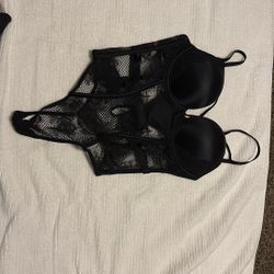 Victoria Secret Black Corset Body Suit Mesh 