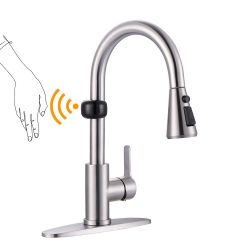 15.3 in. Sensor Motion Single Handle Pull Down Sprayer Kitchen Faucet with 360° Rotation in Brushed Nickel