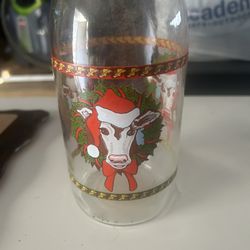 Vintage Christmas Cow Quart Glass