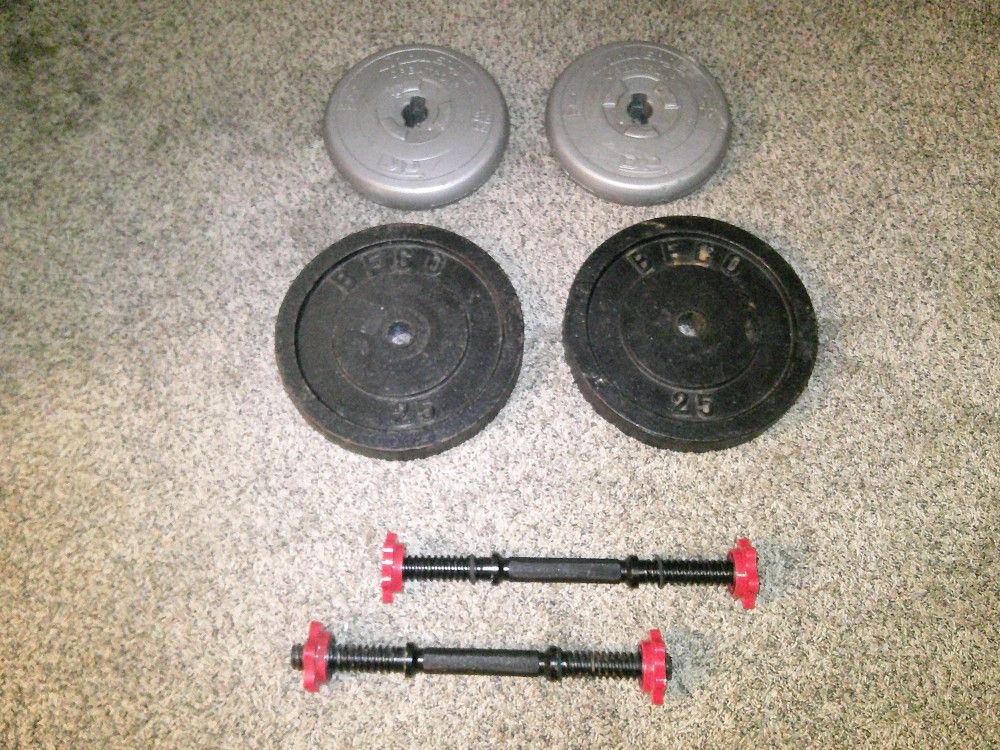 4 - Weight Plates with 2 Dumbbell Handles