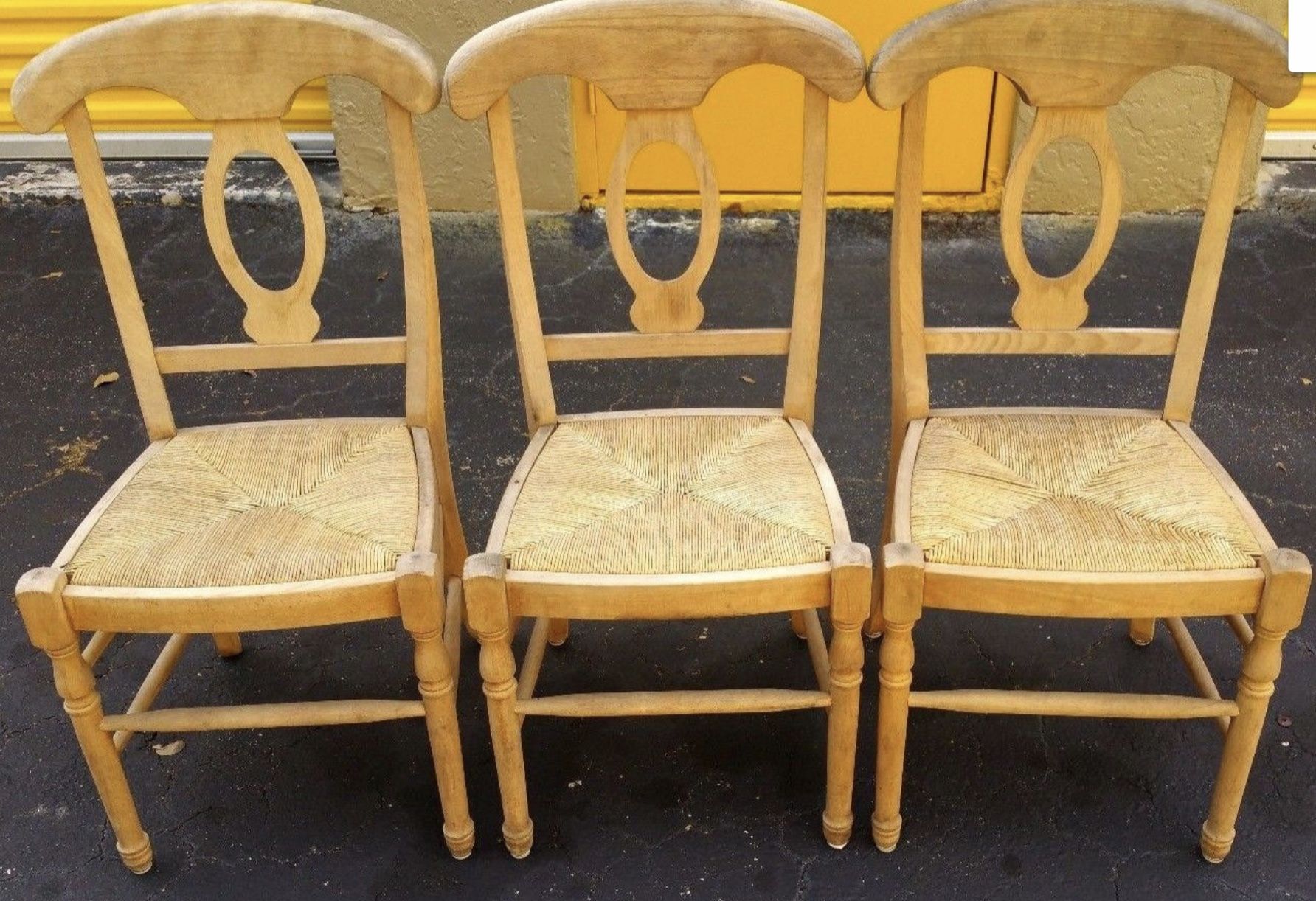 Set of 3 Empire Rush (Woven) Seat Unfinished Solid Wood Dining Chairs From Italy