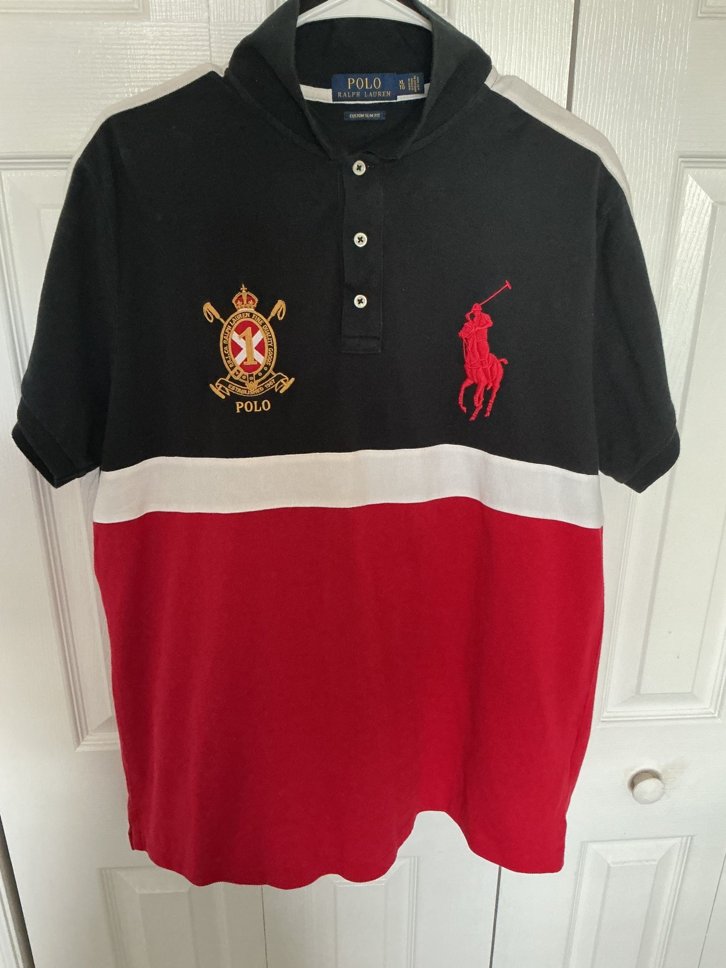 Ralph Lauren Black Polo with Gold Emblem XL Custom Slim Fit No Tag Big Pony