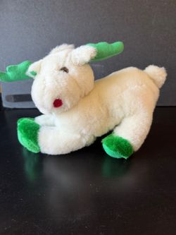 Vintage Pachinko Palace Reindeer Plush White Green Antlers Stuffed Animal E-10