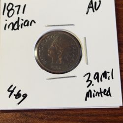1871 Indian Head Penny BN AU50++! Beautiful Condition!