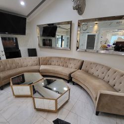 Hexagonal Mirror And Gold Coffee Table