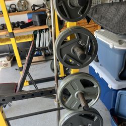 2 FULL SETS OF METAL WEIGHT PLATES + BARBELL