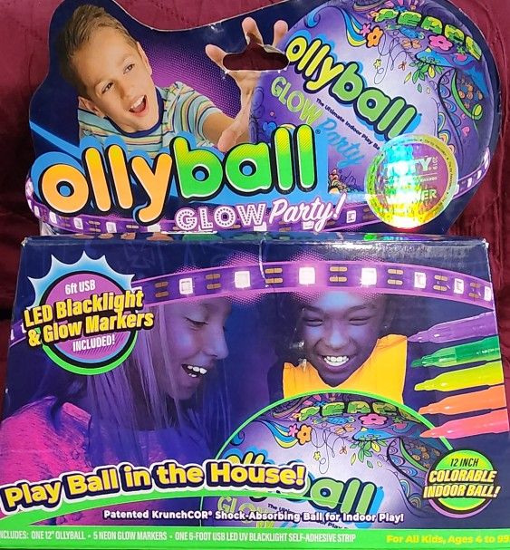 Ollyball Glow Party Inflatable Ball, Glow-in-the-Dark with LED Blacklight, 12" For All Ages