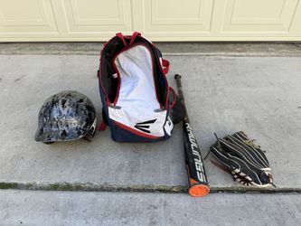 Baseball Bag, Bat, and Glove.