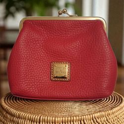 Dooney And Bourke Red Peppled Leather Coin Purse