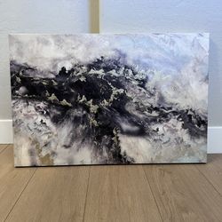 36x24 Large Black/White/Gold Glitter Canvas Art Abstract Artwork