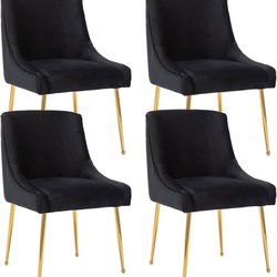 Black Velvet Dining Chairs Set of 4, Modern Upholstered Accent Dining Room Chairs with Gold Legs Side Chairs for Kitchen Dining Room Living Room Bedro
