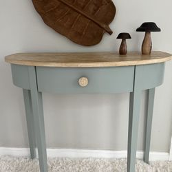 Boho Wood Single Drawer Console Table with Storage for Narrow Spaces - Modern w/Rattan Hardware