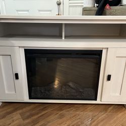 White TV Stand Heating Fireplace 