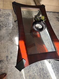 Dark Wood Coffee Table with Glass Top center piece