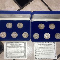 10 walking liberty half dollars with certificates