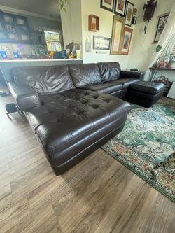 Dark Brown Leather Sectional Sofa with Chaise