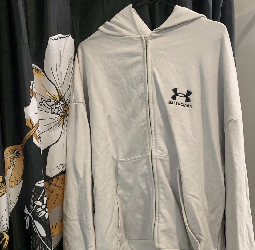 Balenciaga Under Armor White Zip Up Hoodie Sz L