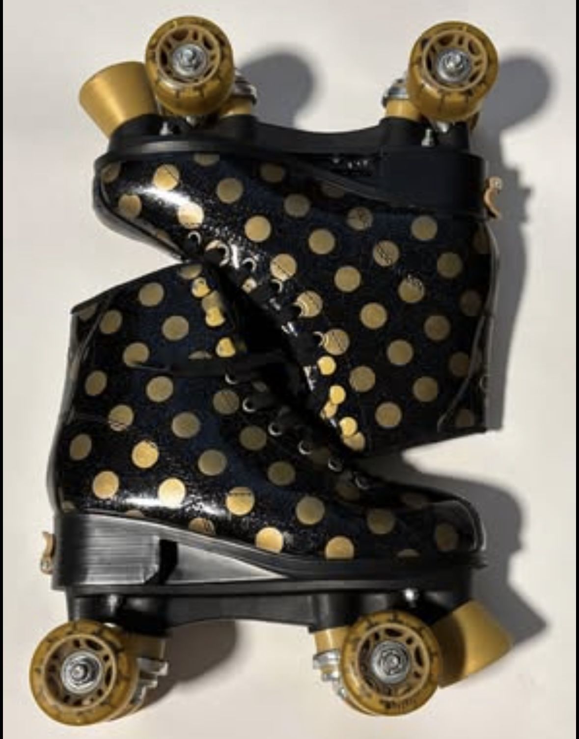 Roller Derby Black & Gold Polka Dot Skates Youth Adjustable Size 3-6