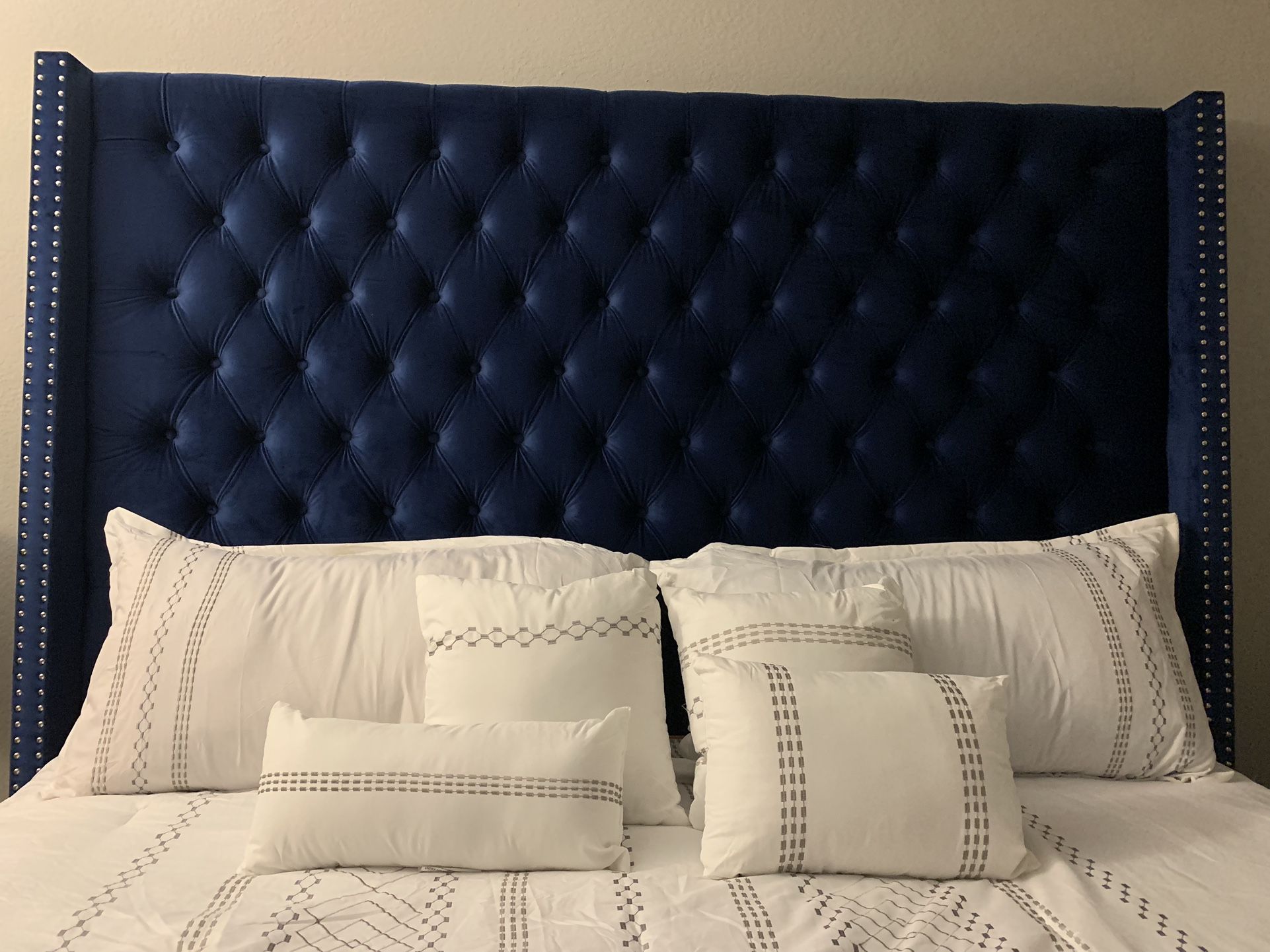 Blue 71 Inch Tall Button Tufted Velvet King Bed Frame Mattress and Box Springs Start At $299
