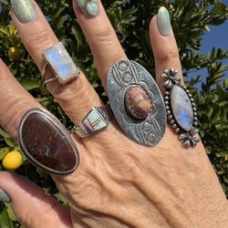 Sterling O pal & Moonstone Rings 