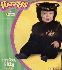 Plush Black kitten cat toddler size 12/18 month two piece jumpsuit and headpiece costume