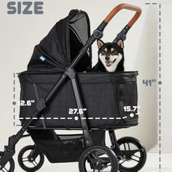 New. Medium /Large Pet Stroller for Dogs Up to 66lbs, Adjustable Handle, 180 ̊ Canopy, 4 Wheels