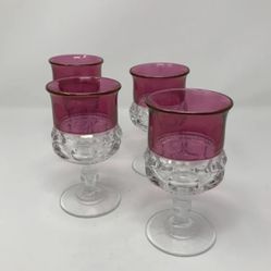4 Vintage Tiffin King’s Crown Thumbprint Ruby-Red Claret Wine Glasses 1950’s