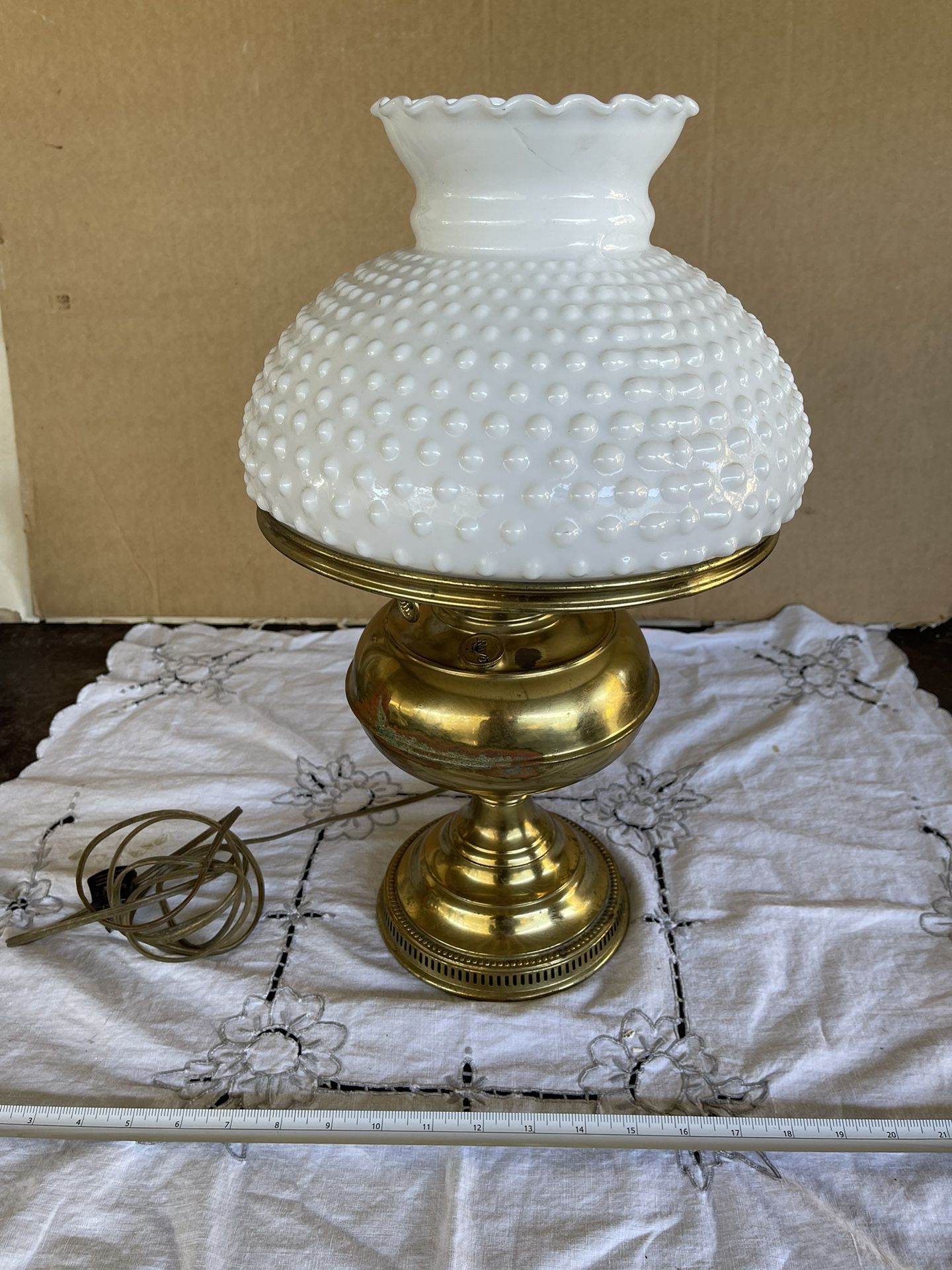 Vintage Hurricane Table Lamp | Milk Glass Shade, Brass-Toned Base 