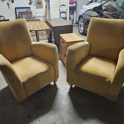 Vintage Two Yellow Velvet Veloure Chairs  texture 1970 80s Good condition home living room furniture RETRO $50 For 1, Or $80 For Both