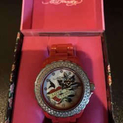 Ed Hardy Red Love Eternal Watch With Swarovski Crystal Bezel