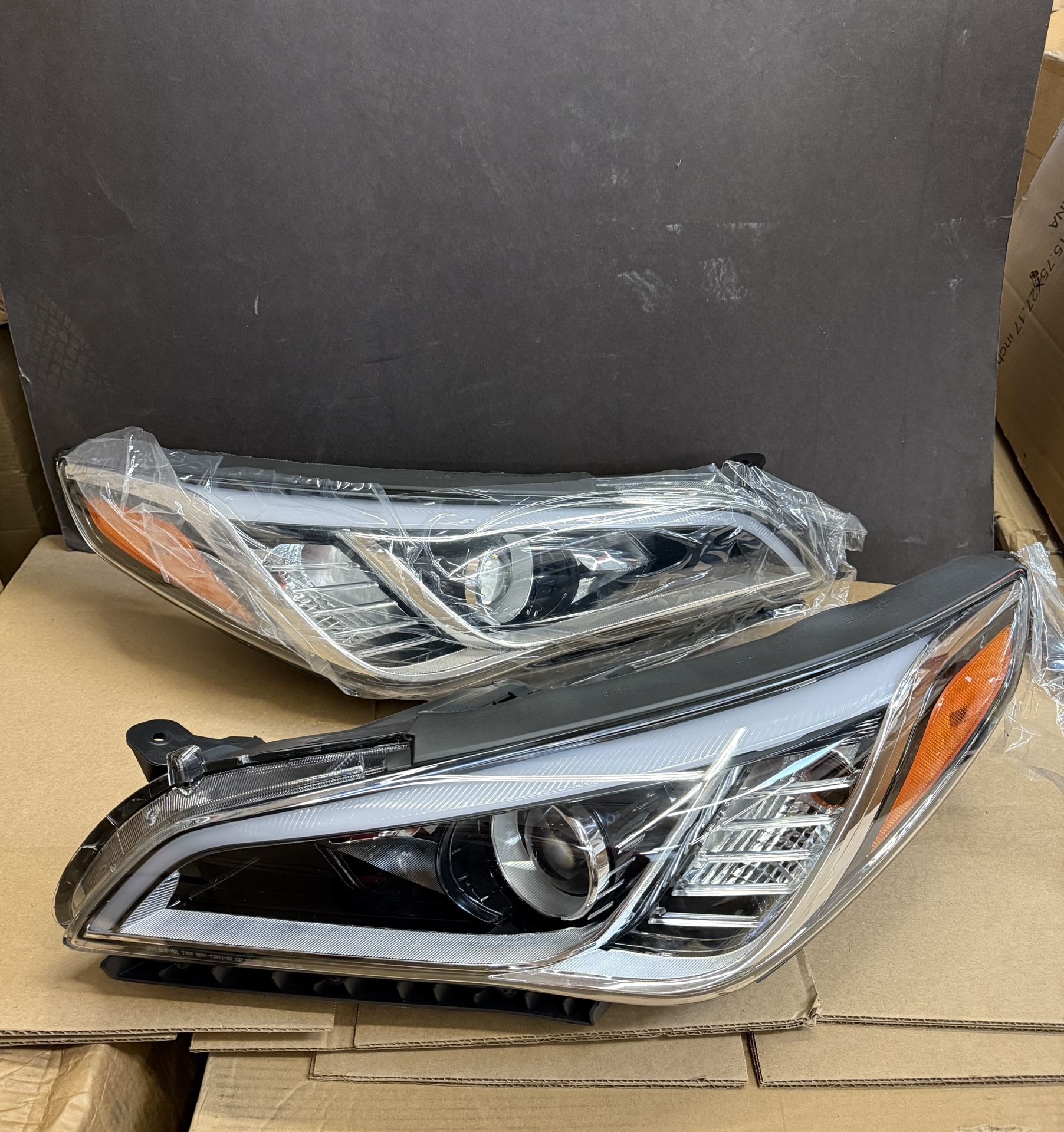 Pair Headlights 2015 2016 2017 Hyundai Sonata Chrome Left Right Side Headlamps Assembly 