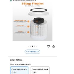 2 Pack Core 300 Replacement Filter for LEVOIT Core 300/Core 300S/Core 300-P Air Purifier,3-in-1 Core 300S Replacement Filter,Compare to Part No. Core 