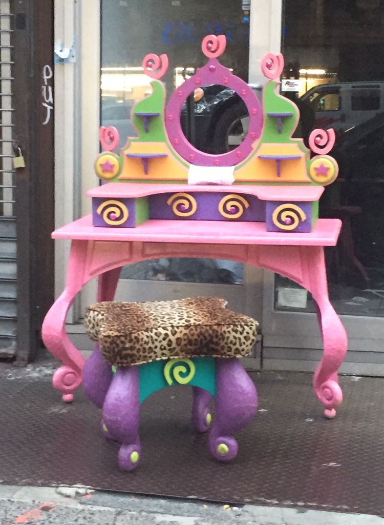 Signed Original “B. Leader” Vanity W/ Stool Whimsical Folk Art