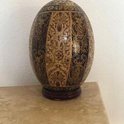 Decorative Ceramic Egg On Wood Stand