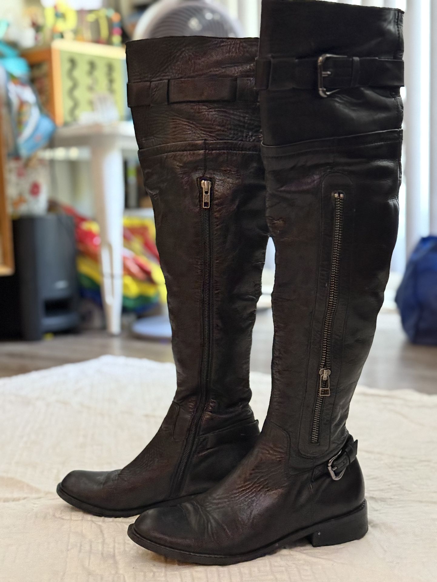 Sabra Over-the-Knee Black Leather Boots – Size 7.5