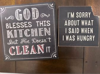 Set of 2 Funny Kitchen Wood Signs