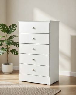 White Chest W Silver Metal Knobs 💫 Tall 5-Drawer
