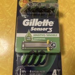 Gillette Sensor 3 Comfort-Gel 4 Disposable Razors for Sensitive Skin (48 Shaves)