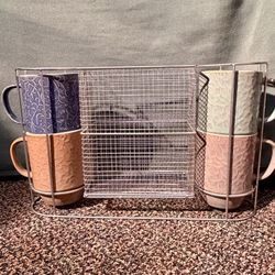 (4) Coffee/Tea Cups metal holder with storage -New without Tags