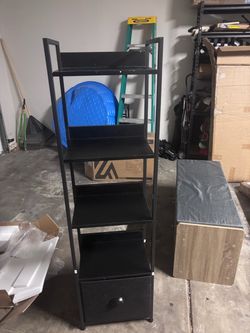 New Black Metal Ladder Shelf with Drawer
