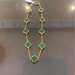 Van Cleef Clover Hold With Emerald Green 925 Silver Love Necklace